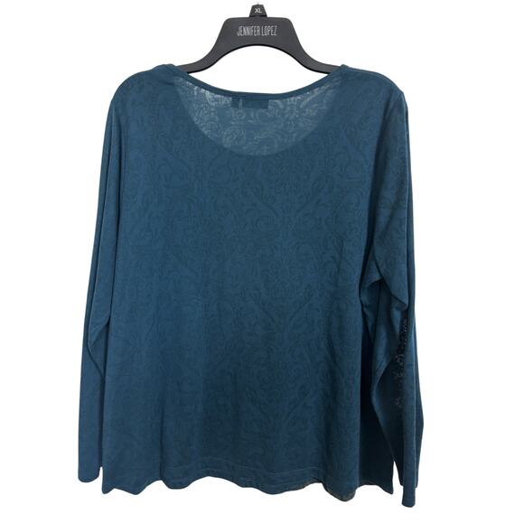 Velvet Burnout Teal Semi Sheer Long Sleeve Top Size XL Floral Paisley Comfy - Picture 2 of 7